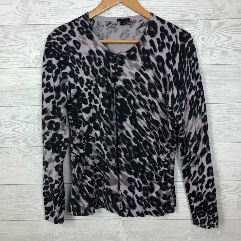 Ann Taylor Women's Large Animal Print Cardigan Sweater Silk/Cotton/Cashmere
